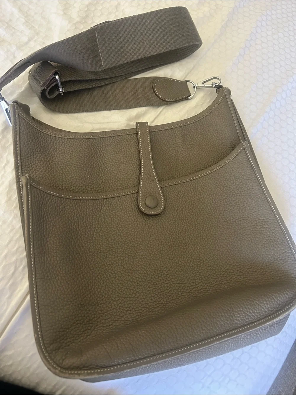 Taupe/Tan Evelyne-Style Crossbody Bag with Wide Strap